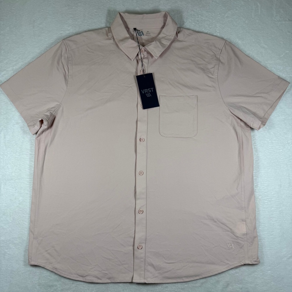 VRST Mens Refined Knit Button Down Shirt Light Pink‎ XL Short Sleeve MAX241112